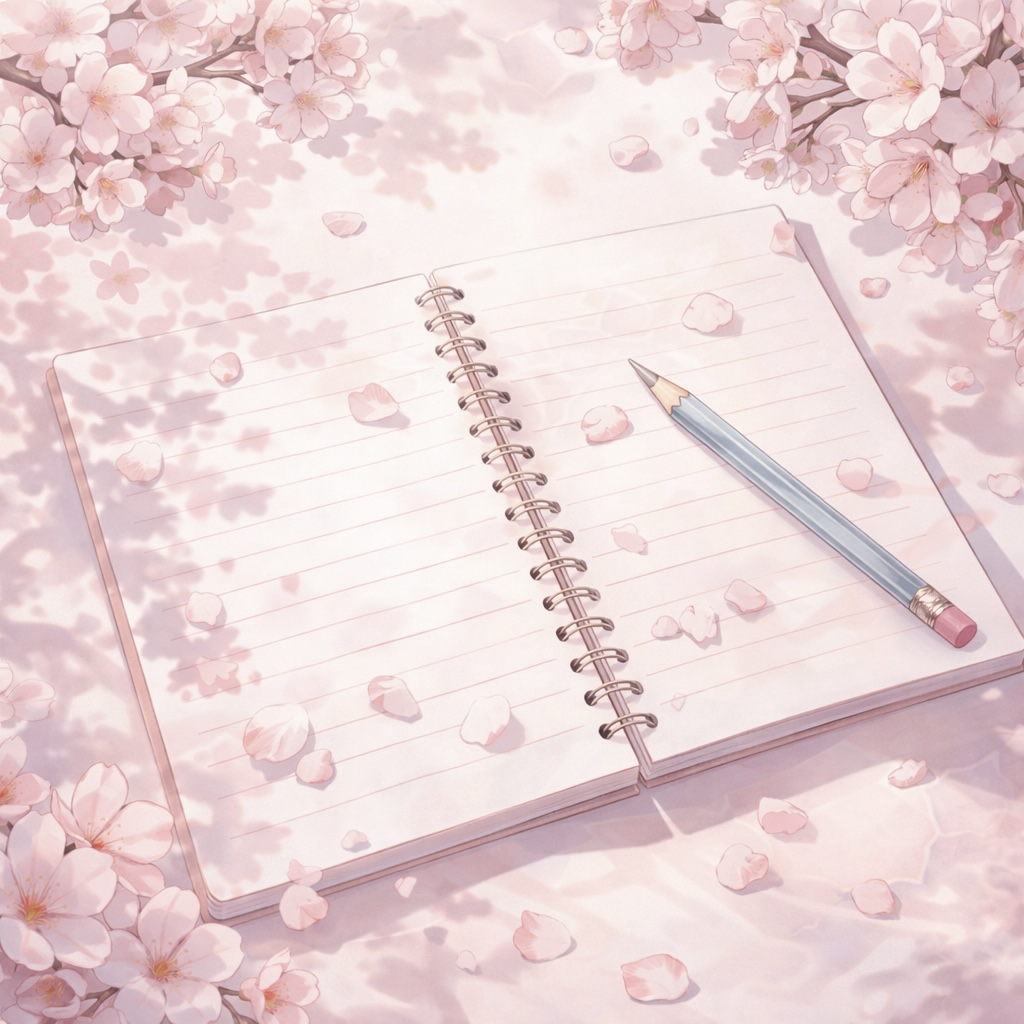 春期講習についてのイメージ（ノートと桜）